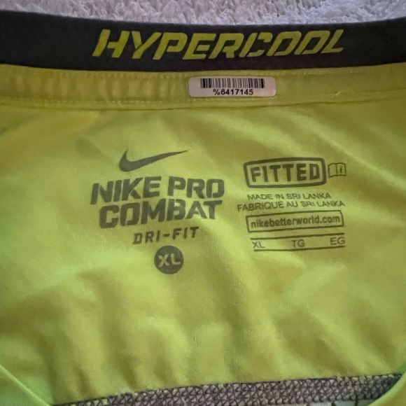 Men’s Nike Pro Combat Dri-Fit Fitted Shirt, Size XL, Yellow & Gray, Pre-Owned - Picture 10 of 11